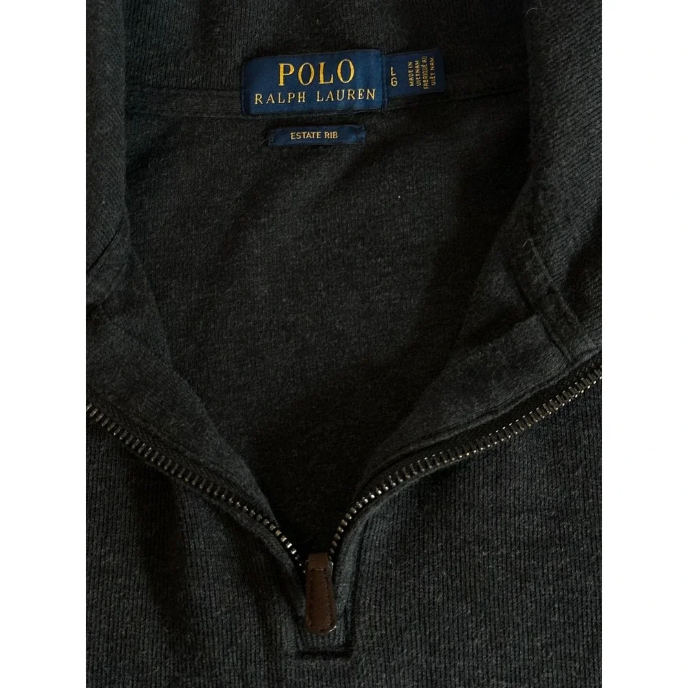 Polo Ralph Lauren Quarter Zip Mens Large Charcoal Gray Estate Rib Pullover